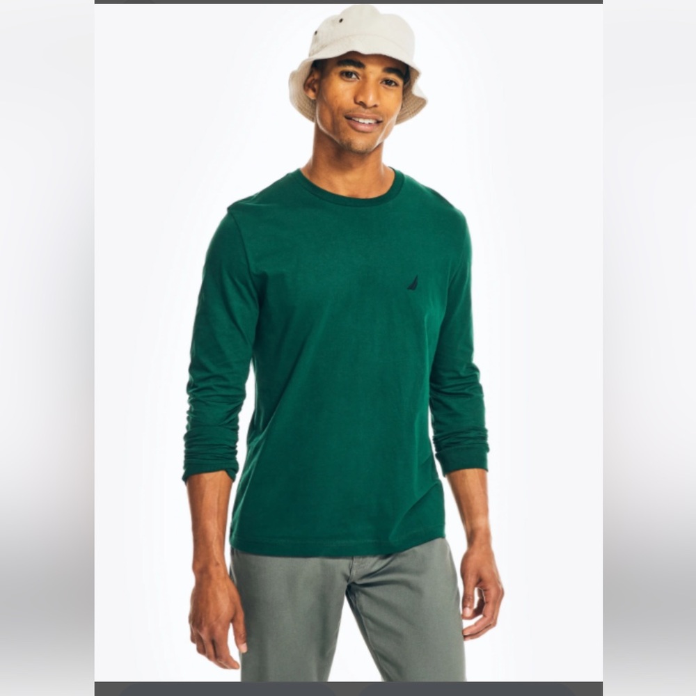Nautica Men’s Long Sleeve Forest Green Shirt Size Large Brand New 100% Cotton